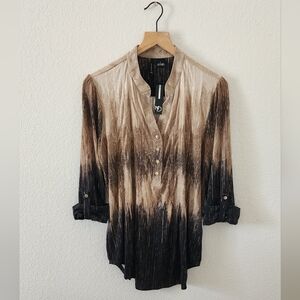 New Directions Women’s Large Black Brown Jacquard Blouse NEW